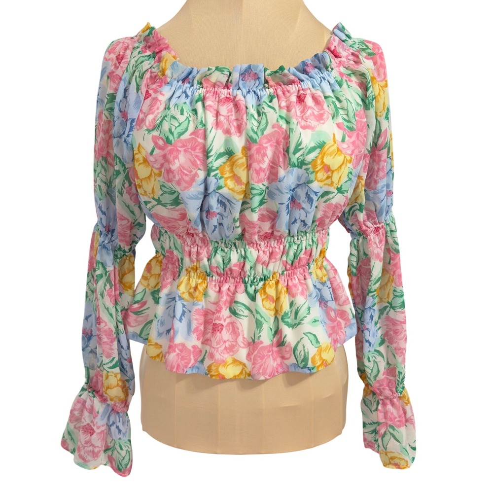 3267 | WAYF Floral Romantic Smocked Peplum Off Shoulder Top Multicolor Women S